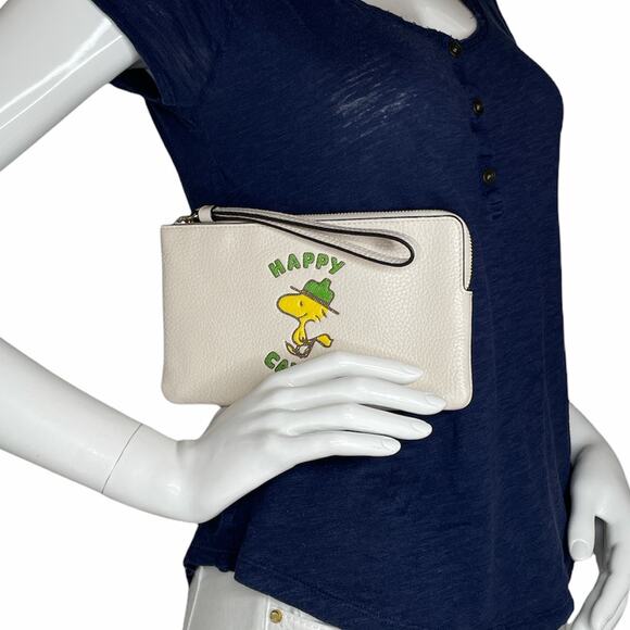 Coach X Peanuts Large Corner Zip Wristlet With Woodstock